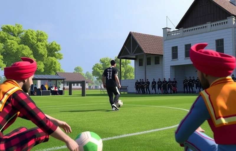 Punjab Pride FIFA Authentic Village Match Gameplay Punjab Pride FIFA gameplay showing a football match in a Punjabi village setting with traditional spectators